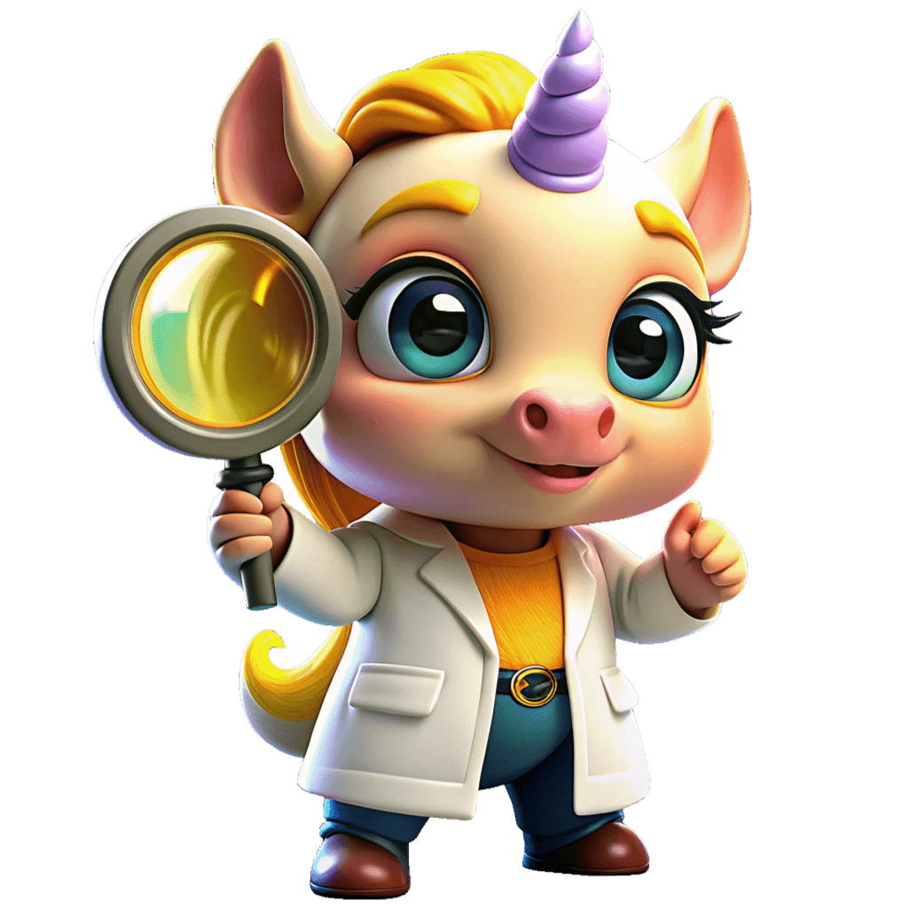 Unicorn in lab coat greeting you